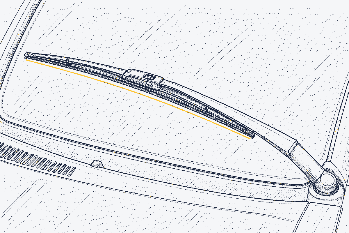 Wiper arm and blade on a windscreen with a line running only along the blade rubber, not the arm