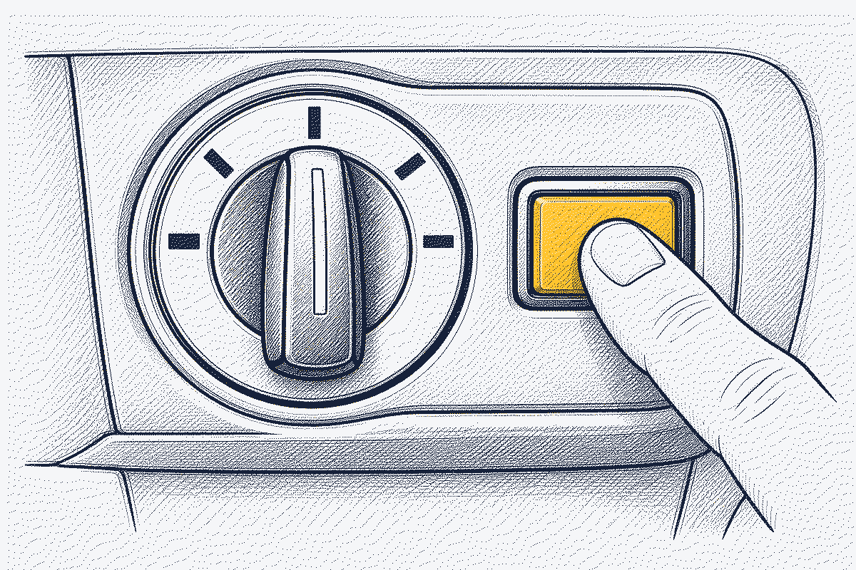 Close-up of a car's light switch with the rear fog light position being selected